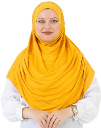 Prien Kopftuch für Damen, Lang Muslim Hijab Frauen, Türkisch Khimar Schal Islamische Kleidung, Konfektionshijab Kopftücher Kleider, Muslimische Sport Head Scarf Set (Dunkelgelb)