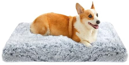 MDDK DY Hundebett, Mittel Hundekissen Waschbare, Flauschige Hundematte, Langer Plüsch, weiche Polsterung, multifunktional Hundekistenmatratze, Ombré-Grau,75x50x8cm