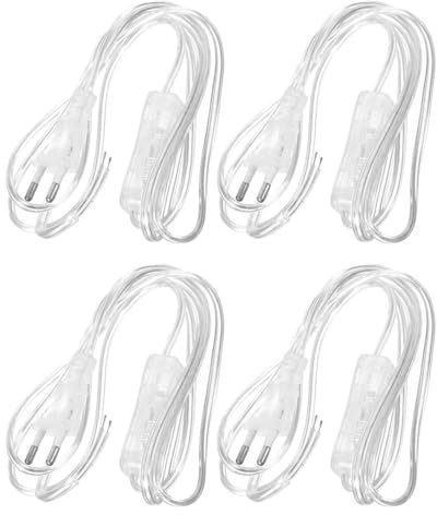 Uonlytech 4 Stück Transparentes Netzkabel lampenkabel mit stecker EU-Stecker Schalter für Spiegellampe PVC-Netzkabel schalten Verlängerungskabel Ersatzlampen-Netzkabel DIY Lampenkabel Kupfer