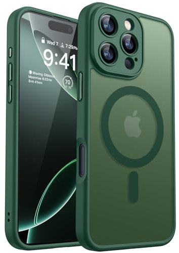 CANSHN Magnetic for iPhone 16 Pro Case, Upgraded [Full Camera Protection] [Compatible with Magsafe] [Translucent Matte] Shockproof Protective Phone Case for iPhone 16 Pro 6.3 - Deep Green