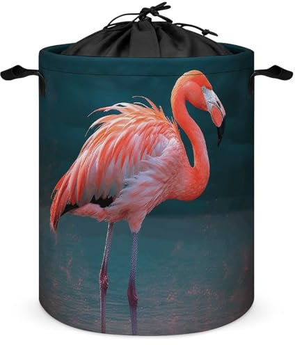 Panier à linge durable, imprimé flamant rose vif, pliable, léger et portable avec cordon de serrage, parfait pour un usage domestique