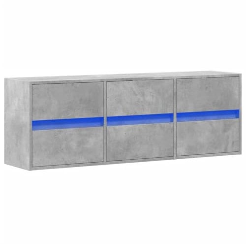 vidaXL TV Wall Cabinet with LED Lights – Floating Unit with 6 Drawers, Concrete Grey, Engineered Wood, 130x31x45cm