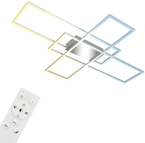 BRILONER - LED Deckenlampe mit Fernbedienung, Dimmbar, einstellbar von warmweiß bis kaltweiß, LED Lampe, Deckenleuchte, Wohnzimmerlampe, Schlafzimmerlampe, Küchenlampe, 104x71x9,5 cm, Chrom-Alu