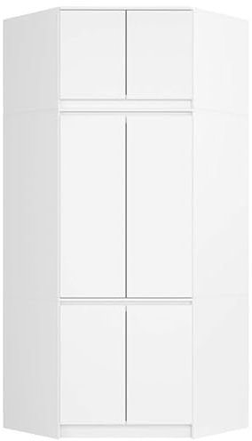 BDW Schlafzimmer Eckschrank mit Verlängerung - Elegant und funktionell - Großes Fassungsvermögen - Vielseitiger Stil - Einfache Montage - 100 cm - 6 Türen, 9 Einlegeböden - Weiß