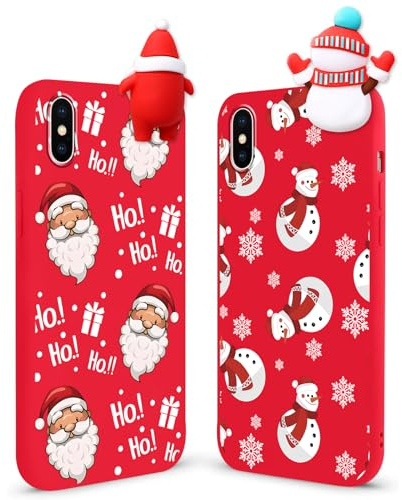 Foonary 2 x Weihnachten Handyhülle für iPhone X/iPhone XS 5,8 Hülle, Weihnachts Case mit Aesthetic 3D Weihnachtsmann Schneemann Muster Motiv, Silikon Christmas Schutzhülle Cover für iPhone X/XS,01