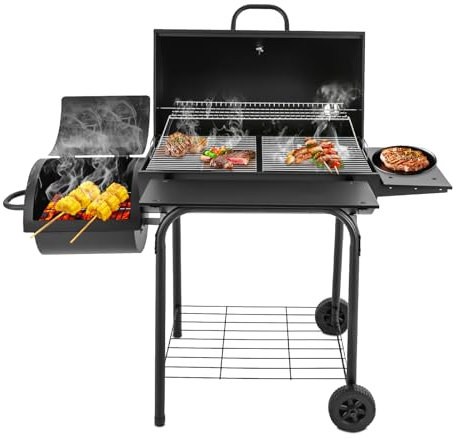 Holzkohlegrill Grillwagen Kohle Grill Thermometer Ablage Räder BBQ 147 * 70 * 126cm, for outdoor cooking, grilling, picnics, parties, camping, or decks, patios, parks, beaches