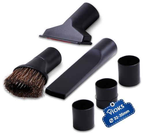 VIOKS Staubsauger Düsenset Schwarz 6-teilig inkl. Fugendüse Polsterdüse Möbelpinsel mit Adaptern - Universal Staubsauger Aufsätze Rohrdurchmesser 32 / 35mm für Staubsauger vieler Marken