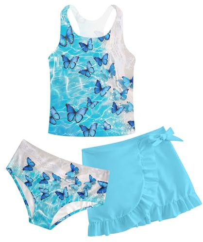AIDEAONE Maillot de Bain 3 pièces pour Fille, Bikini d'été, Joli Maillot de Bain UV, séchage Rapide, Motif Ciel étoilé, pour Enfants de 9 à 10 Ans, Taille 10T