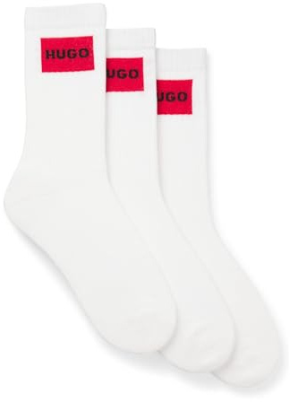 HUGO Herren 3P QS RIB LABEL CC Dreierpack kurze Socken mit rotem Logo-Label