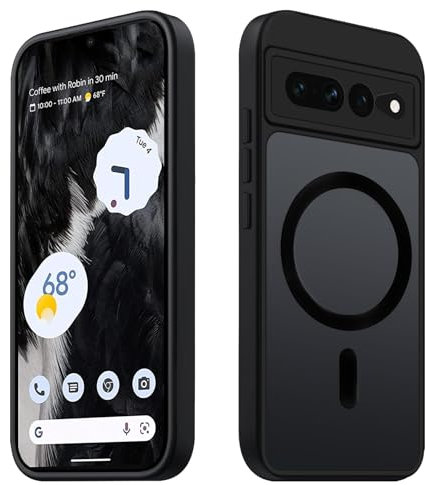 Tawarror Cover Magnetica per Google Pixel 7 Pro, Compatibile con MagSafe, Traslucida Opaca Custodia per Google Pixel 7 Pro PC Posteriore Anti-Graffio TPU Antiurto Sottile Protettiva Case, Nero