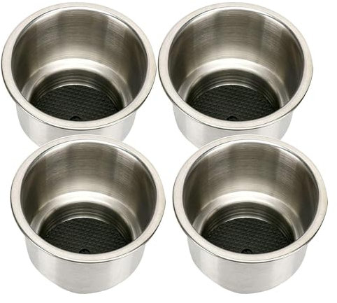 FreeTec 4 portabicchieri in acciaio inox con scarico, con inserto di scarico, per barche, camper, camper