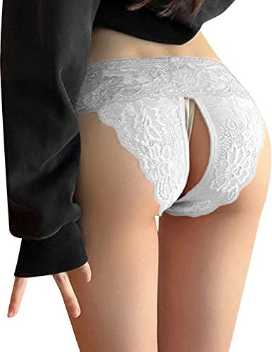 2025 - Sexy Damen-Spitzenhöschen, Tanga, niedrige Leibhöhe, Baumwollunterwäsche, Ausschnitt, Spitzen-Bikini-Slip Ski Unterwäsche Jungen 146 (White, XXXL)