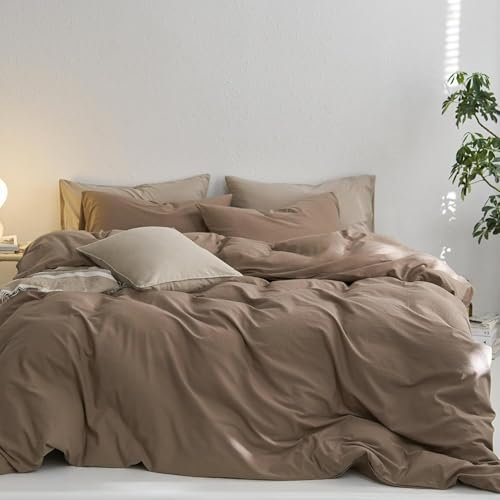 Sedefen Bettwäsche 135x200cm 4Teilig Baumwolle Renforce Braun Uni Baumwollbettwäsche Set,2 Bettbezug und 2 Kissenbezug 80x80cm,mit Reißverschluss