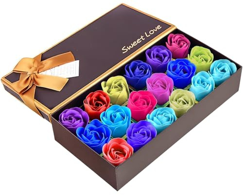XLKJ 18pcs Soap Rose Flower, Scented Bath Soap Handmade Rose, Soap Petals in Gift Box for Birthday/Wedding/Valentine's Day(Colorful)
