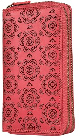 Lavalen® Geldbörse Damen Gross aus Hochwertigem Leder - Portemonnaie Damen Gross viel Platz -Geldbeutel Groß - Portmonee Leder mit RFID Schutz – Stilvolle Brieftasche für Frauen Geschenk, Blume Rot