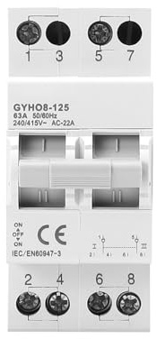 Interruptor de transferencia manual ATS 2P 63A 240V Conmutador de 2 posiciones para alimentación dual, carril DIN, apto para uso industrial y doméstico