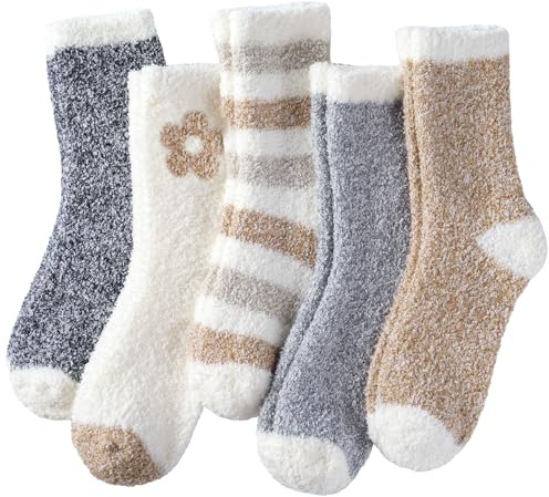 Blu Ninfee Warme Kuschelsocken Damen 36-42, Flauschige Kuschel Socken | 6 Paar Dicke Bettsocken Schlafsocken Mädchen, Weiche Flauschsocken Kuschelige Socken für Herbst Winter Weihnachten