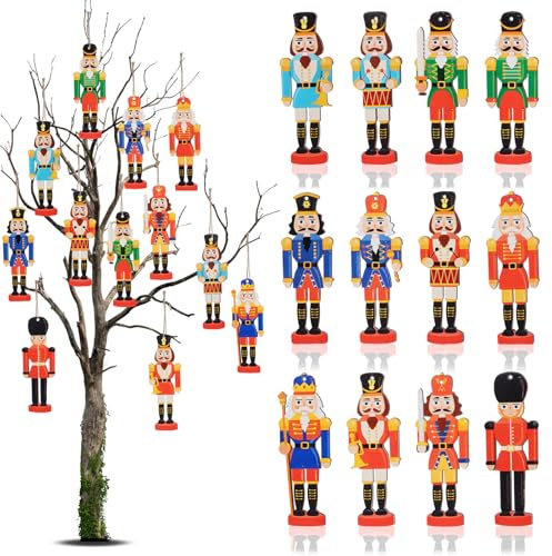 Wsetyy 12Pcs Mini Christmas Nutcracker Decorations, Wooden Christmas Nutcracker Soldier Tree Ornaments Decorations Xmas Hanging Pendants Figures Soldiers Decor (Size B)