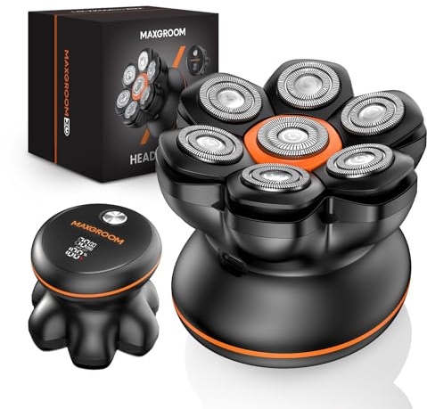 MAXGROOM 7D Rasoio Testa Calva Zero Assoluto 2 Velocità 7000&6600 Giri/Min, Rasoio Elettrico Capelli Uomo Rasa Capelli 0 mm, Shaver Capelli, Impermeabile con Display LED 120 Minuti di Autonomia