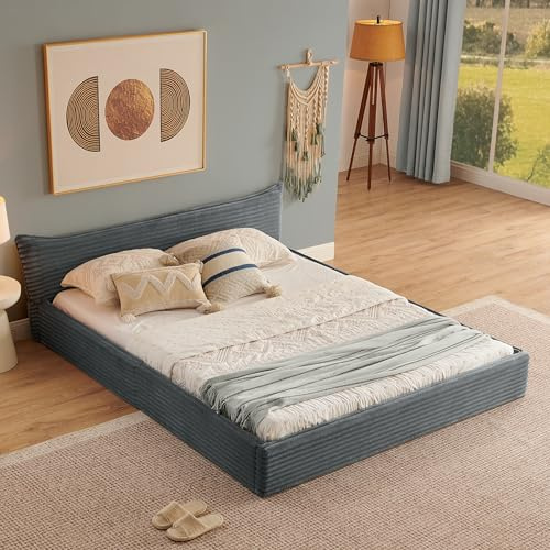 BLUON HOME Polsterbett,Doppelbett, mit Samtweichem Chenille-Bezug,Ökologisches Eukalyptusholz+Stabiler Eisenrahmen, Einfache Montage,(ohne Matratze) (Dark Gray, 140cm*200cm)