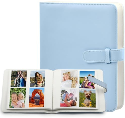 MOPLA Fotoalbum für Instax Mini 12 11 9 8 7, 256 Taschen Einsteckalbum aus PU-Leder, 3 Zoll Bilderbuch für Fujifilm Instax Mini Film, Polaroid Snap, Kodak, Reise & Hochzeit Album, Blau