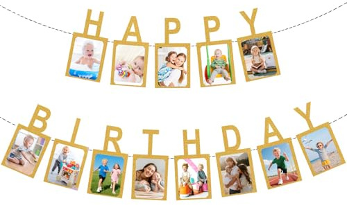 Fotogirlande zum Geburtstag Happy Birthday, Baby Meilenstein Geburtstag Girlande, Hängende Foto Wanddekoration für Party Dekor Mädchen/Jungen(Letter)