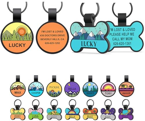 Silent Dog Tags, 2 Stück, personalisierbar, originelle Hundemarken, individueller Name, tief graviert, Haustiermarken, langlebiges Silikon, geräuschlos, für Haustiere mit niedlichen Designs für Hunde