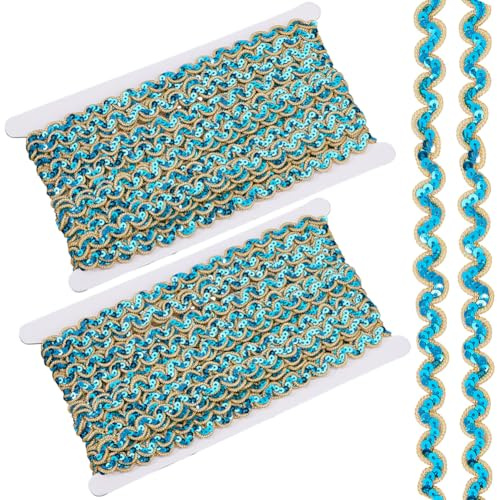 Hobbspring 26m Näh Paillettenbesatz Dunkeltürkis Gewobene Geflochtene Glitzerband Polyester Metallisch Wellenband Für Bastelverzierungen DIY Nähen Kostüm