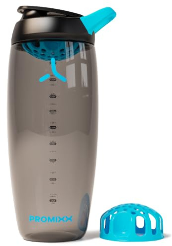 Promixx Pursuit Protein Shaker – 950ml Leiser Snap-Fit-Mixer für klumpenfreie Shakes – Auslaufsicher BPA-frei Ecozen mit Messskala für Fitness – Schwarz