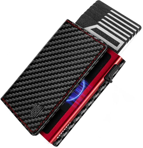 DODENSHA MagSnap Portmonee Herren I Slim Wallet mit Münzfach I Kreditkartenetui Geldbeutel für 10+ Karten I Magnetischer Verschluss Geldbörse Herren I RFID Schutz I CarbonRot