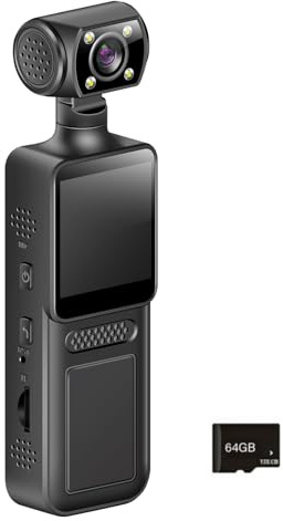 4K Handheld Videokamera mit Stabilisator & LCD-Bildschirm, 180° drehbares Objektiv für Outdoor-Sport, tragbare Tasche