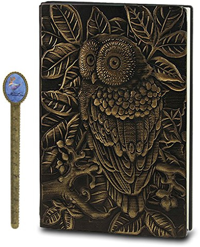 Notizbuch, LoveEmbossed Leder-Tagebuch, Eule, Bronze, persönliches Tagebuch, liniert, Reisetagebuch, A5 mit Buchlineal