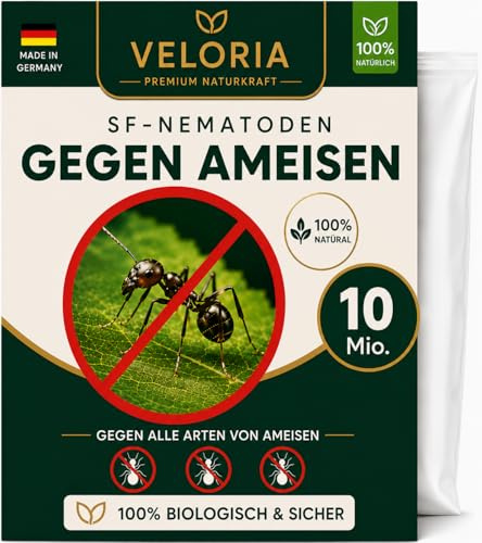 VELORIA Aktive SF-Nematoden gegen Ameisen – Effektive Ameisenbekämpfung mit Nestwirkung – Umweltfreundlich, chemiefrei, einfache Anwendung (10 Mio für 20m²)