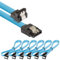 POPPSTAR 6x Cable de datos flexible de 0,5m SATA 3 HDD SDD, enchufe rectos con ángulo de 90 grados, hasta 6 GB/s, azul