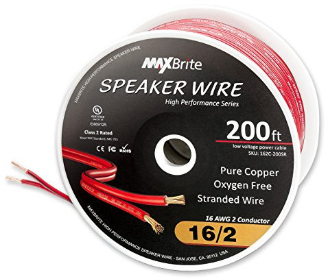 High Performance 16 Gauge Speaker Wire, Oxygen Free Pure Copper - UL Listed Class 2 (200 Feet Spool)