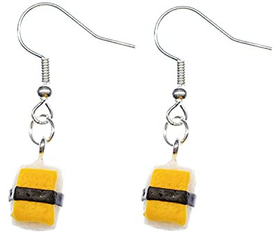 Miniblings Sushi Ohrringe Hänger Nigiri Fisch Essen Japanische Küche gelb - Handmade Modeschmuck I Ohrhänger Ohrschmuck versilbert