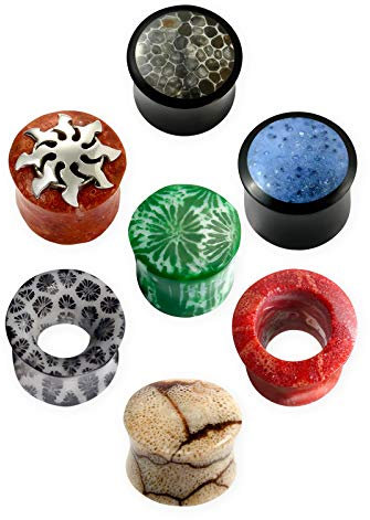 Fly Style 1 Stück Flesh-Tunnel aus Koralle - Double Flared Ohr-Plug Piercing Schmuck, Grösse:10 mm, Modell Koralle:Horn Plug Blau