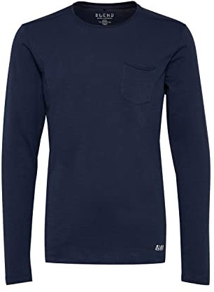 Blend BHBHNICOLAI Tee l.s. Tee l.s. Herren Longsleeve Langarmshirt Shirt aus 100% Baumwolle, Größe:S, Farbe:Navy (70230)