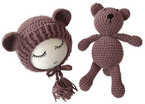 De feuilles Neugeborenen Fotografie Requisiten Kostüm Handarbeit Gehäkelte Mütze Mütze mit Bär Spielzeug