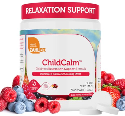 ChildCalm, Kosher Fruit Punch Chewable Magnesium for Kids - Natural Calm, Mood Support, and Relaxation - Calming Kids Magnesium Supplement Childrens, 60 Tablets
