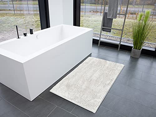 Meisterei Chenille Badematte Coral | Zarte Schimmernde Farben | schadstoffgeprüft | Badezimmer-Teppich mit Massage-Effekt | Waschbarer Badvorleger (Weiß, 50 x 80 cm)