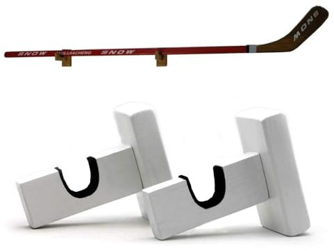BiJun Hockeyschläger-Wandhalterung, Hockey-Puck-Vitrine, horizontaler Hockeyschläger-Aufhänger, horizontaler Hockeyschläger-Halter (weiß)