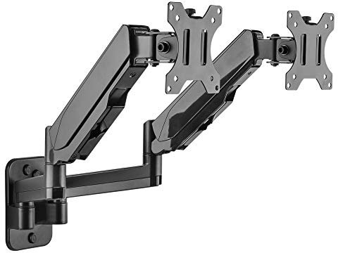 Mount-It! Dual Arm Monitor Wall Mount with Height Adjustable Gas Spring Arms | Full Motion Bracket Fits Up to 32 Computer Screens