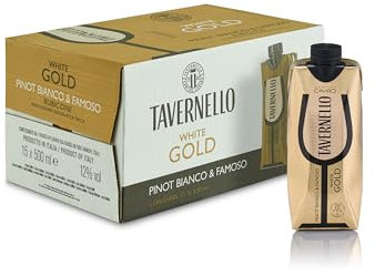 Tavernello White Gold Pinot Bianco Famoso Rubicone IGT, Vino Bianco Delicatamente Aromatico, 12% Vol, Confezione con 15 Brik da 500 ml