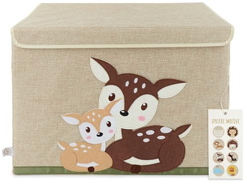 BIECO Aufbewahrungsbox mit Deckel | 65 l faltbar | 36 x 36 x 51 cm | Spielzeugkiste aus Stoff, Box mit Deckel, große Aufbewahrungsbox, Spielzeugbox, Aufbewahrungsbox für Kinder, Motiv Igel