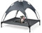 COSTWAY Lit pour Chien Surélevé avec Auvent Amovible, Lit de Camp pour Chien en Tesline Cadre en Acier, Niche Tente Chien Exterieur Idéal pour Jardin, Plage, Pelouse(105 x 87 x 89cm)