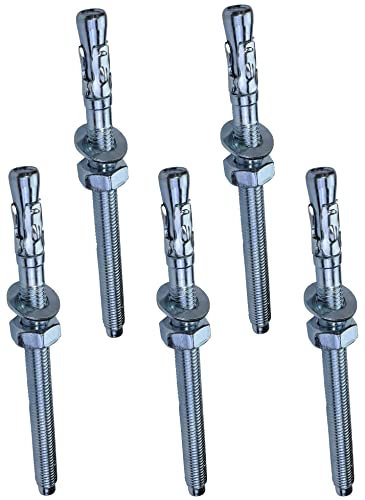 AERZETIX - C54021-5x Boulon Vis d’ancrage filetage long, Goujon à expansion - M10x140mm - en acier zingué - pour béton, pierre