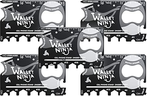 Wallet Ninja Multitool Karte - 18 in 1 Kreditkartengröße Multi-Tool für schnelle Reparaturen, EDC Survival Ausrüstung, Flaschenöffner, Camping - Cooles Gadget und Strumpffüller - Schwarz (5)