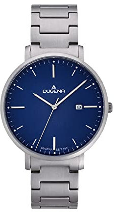 DUGENA Herren-Armbanduhr, 4461037, Stockholm, Quarz, blaues Zifferblatt, Titangehäuse, Saphirglas, Titanarmband, Drückerfaltschließe, 5 bar