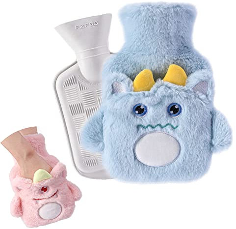 Wärmflasche Kinder,Süßes Monster Wärmflasche mit Handwärmerbezug,Wärmflasche mit Bezug Flauschig,Abnehmbare und Waschbare Wärmflasche,Premium Wärmflasche,Geprüft und Frei Von Schadstoffen